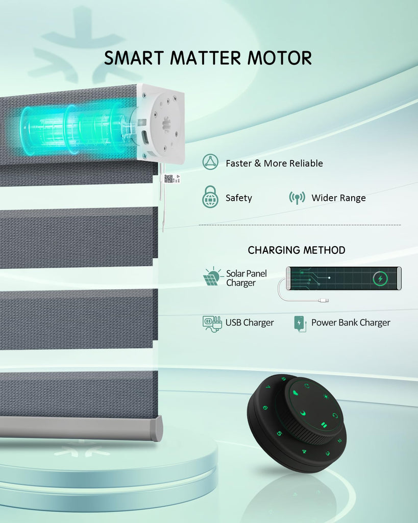 Motorized Matter Zebra Blinds, Room Darkening Smart Window Blinds