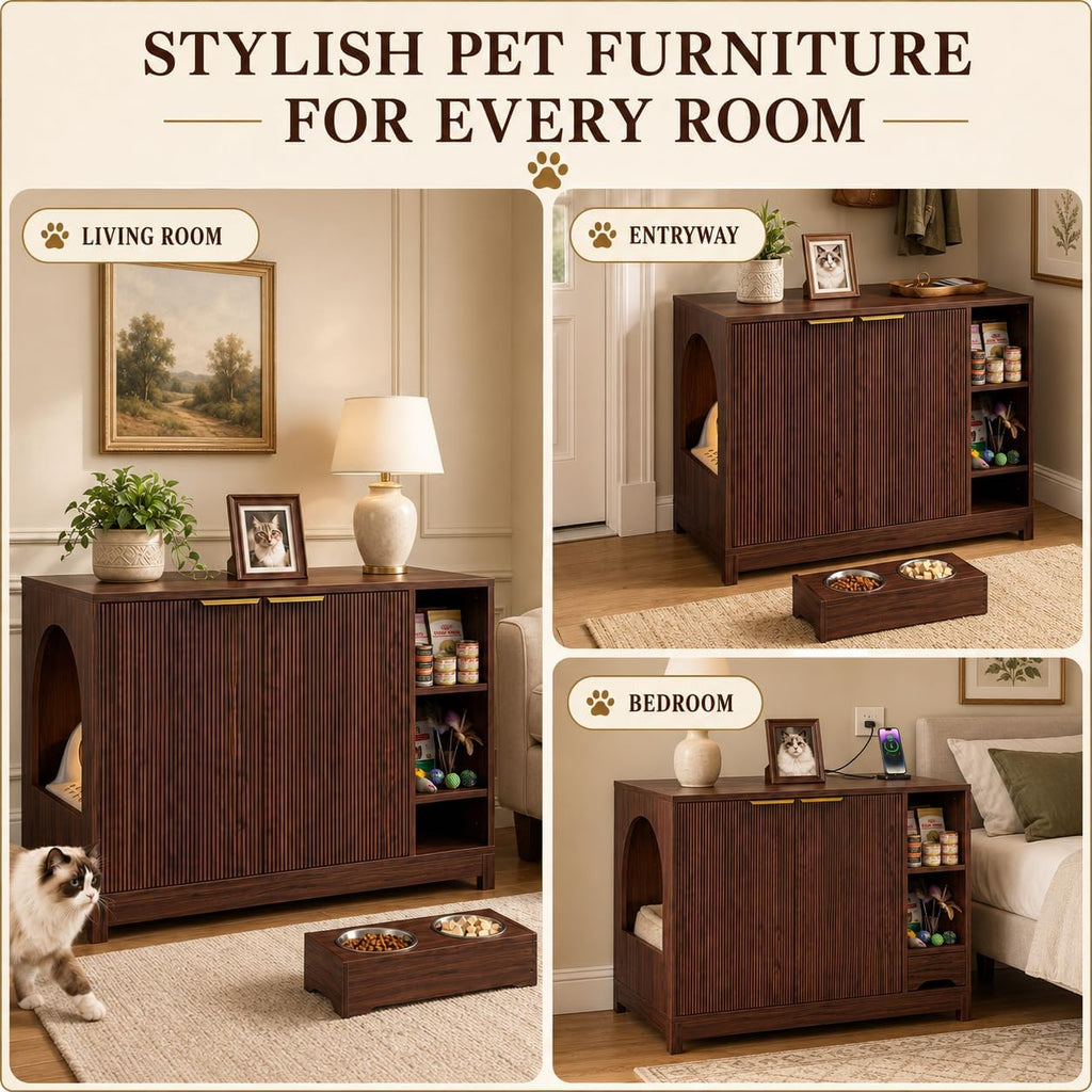 Cat Litter Box Enclosure, Multifunctional Storage Cabinet, Walnut