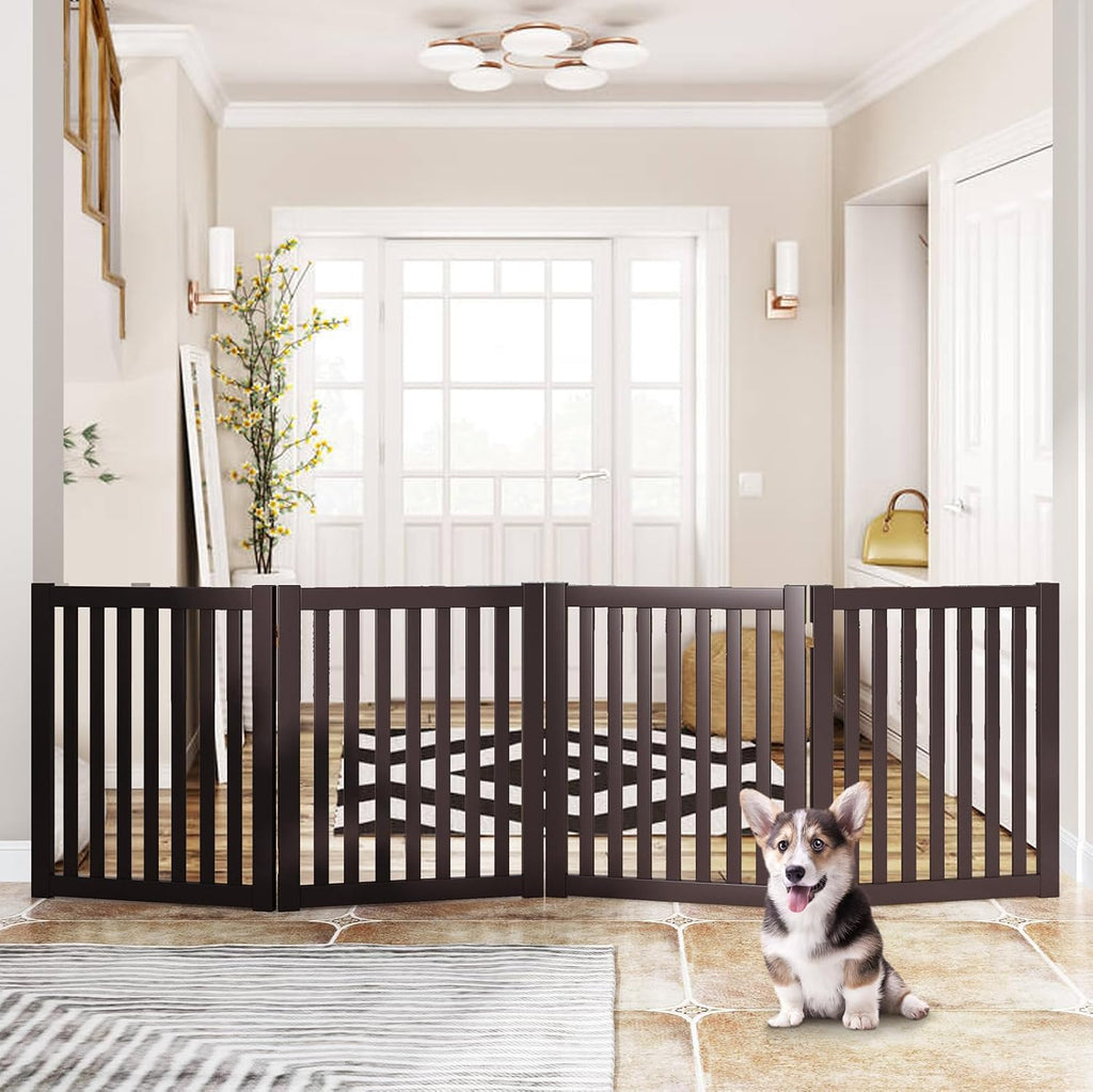 Freestanding Pet Gate 4 Panel Wooden Step Over Dog Gate