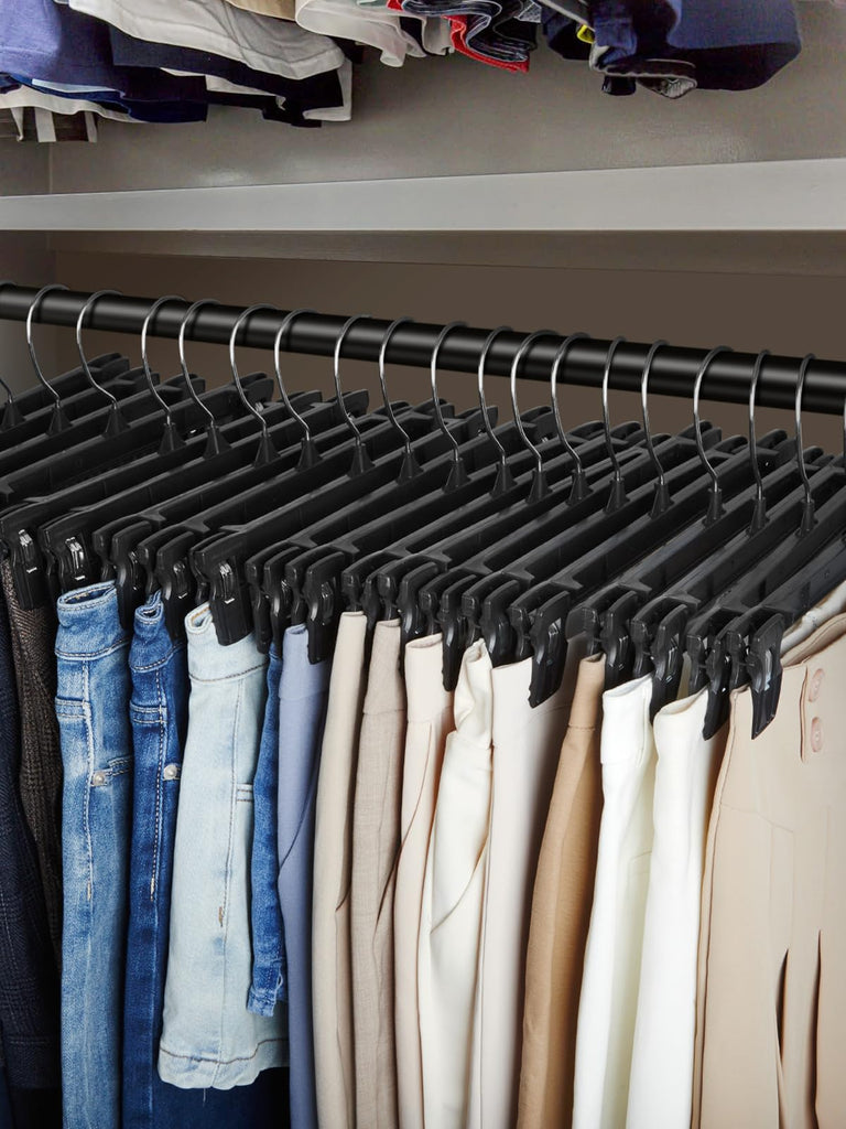 Smartor Black Pants Hangers 30 Pack, Skirt Hangers with Clips, 14 Inch
