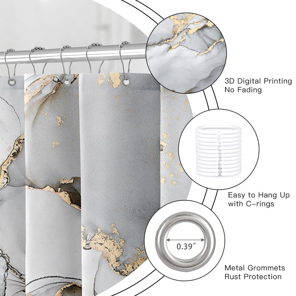 Small Stall Shower Curtain 36 x 72 Inch, Half Narrow Abstract Marble Decor