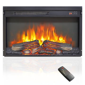 26" Electric Fireplace Insert, Realistic Flame & Logs, Fireplace Heater with Adjustable 4 Flame Brightness, Remote