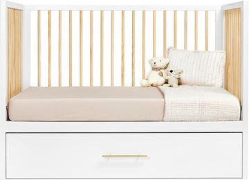 Convertible Crib w/Trundle - Convert from Crib to Toddler Bed - Adjustable Baby Crib & Drawer, Baby Bed, White Crib