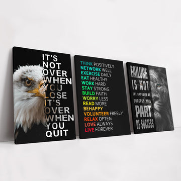 Motivational Wall Art -Bald Eagle and Lion Inspirational Picture Animal Positive Quotes Wall Poster Framed