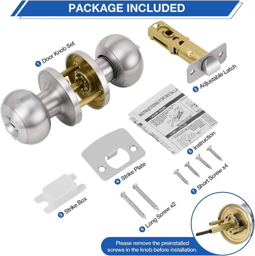 5 Pack Brushed Nickel Door Knobs,Privacy Door Knob with Lock, Interior Doorknobs Silver, Keyless Door Locks Set s