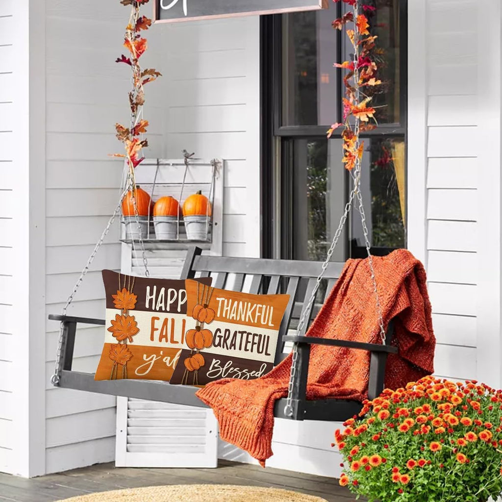 Throw Pillow Covers 20x20 Set of 4 for Fall Decor, Fall Decorations Maple Leaves Pumpkin Farmhouse Autumn Thanksgiving