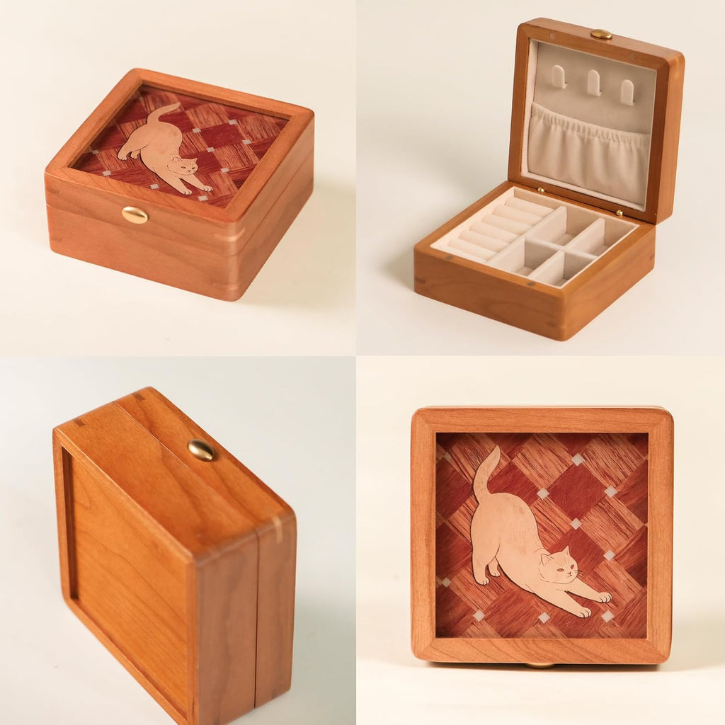 Small Jewelry Box,Cherry Wood Jewelry Case,Travel Jewelry Organizer