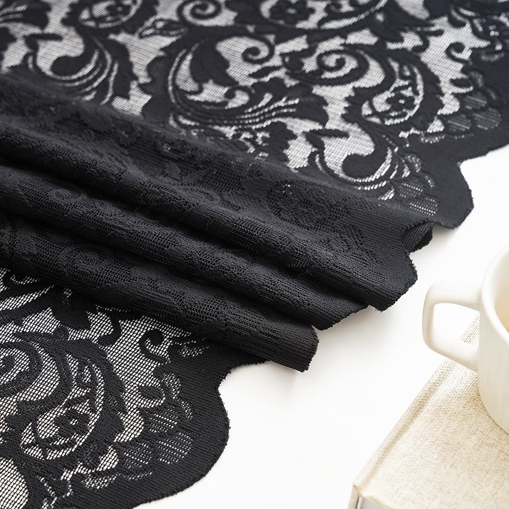 Lace Black Kitchen Curtains 36 inch Length Elegant Gothic Cafe Curtains Dark Sheer Short Tier Curtain Bedroom