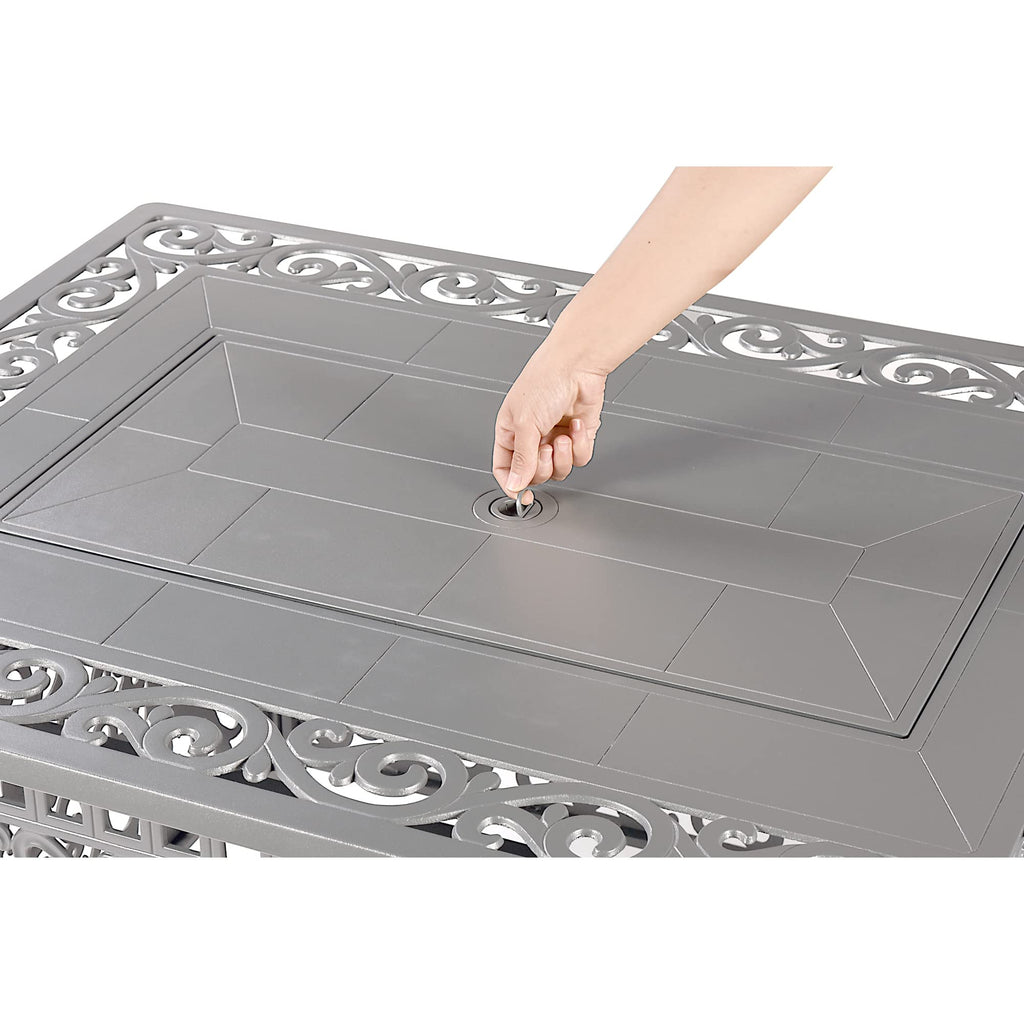Rectangular 48 in. x 36 in. Aluminum Propane Fire Pit Table, Glass Beads, Two Covers, Lid, 57, 000 BTUs in Grey Finish