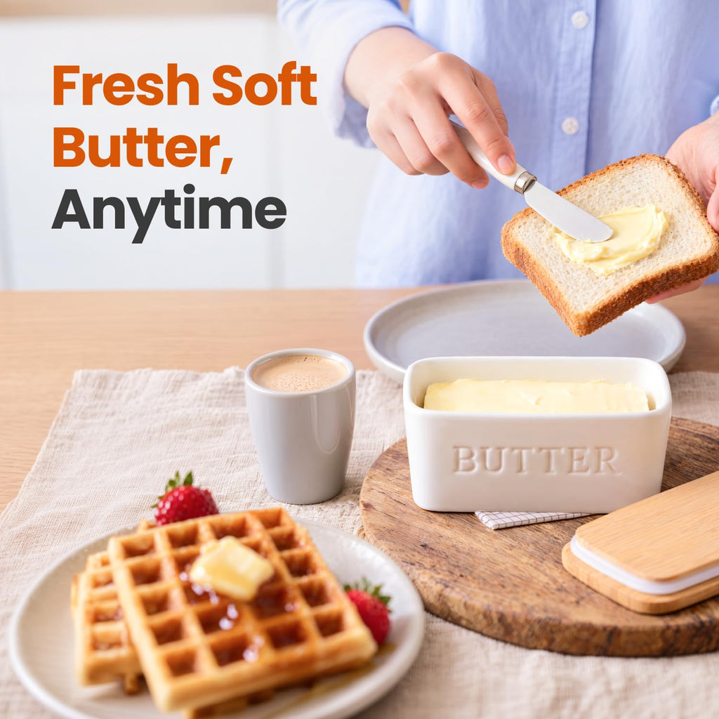 Extra Large Butter Dish with Lid for Countertop, Ceramic Butter Container With Airtight Cover, Butter Keeper