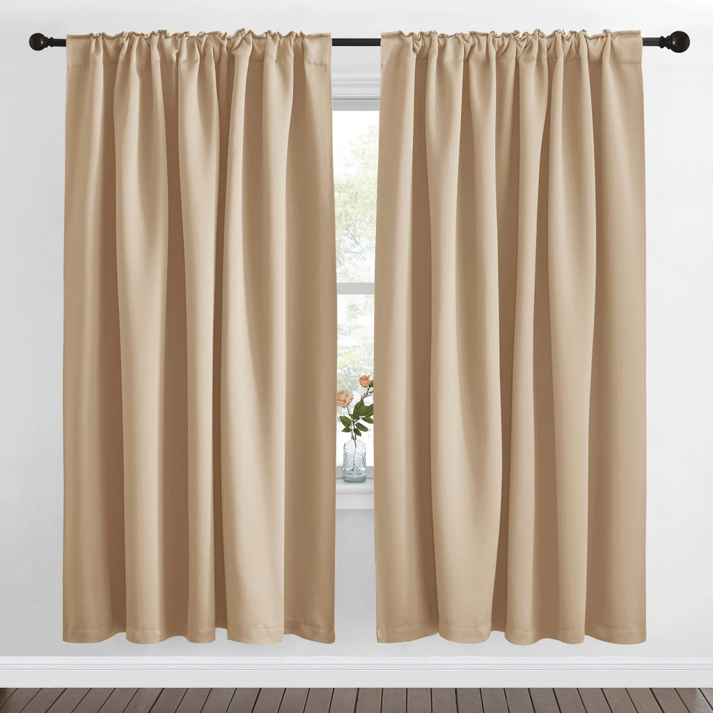 Blackout Curtain Panels Window Draperies - (Biscotti Beige Color) 70x72 inch, 2 Pieces, Insulating Room Darkening