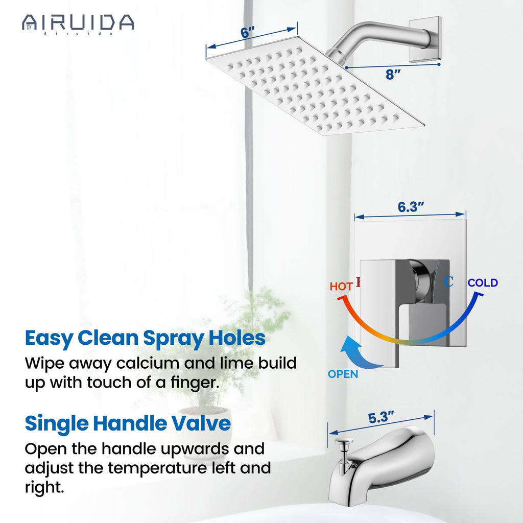 6 Inch Shower Faucet Set,Bathtub Faucet Kit,Chrome Polish