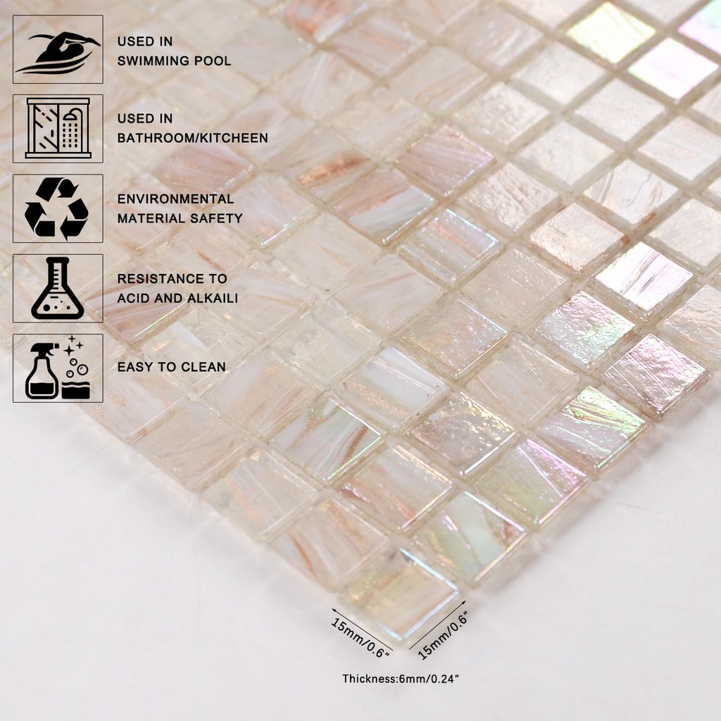 5.75 Sq.Ft Iridescent Pink Glass Mosaic Tile, Backsplash