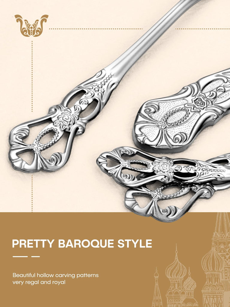 30 Pcs Gorgeous Retro Royal Silverware Set, Stainless Steel Cutlery Flatware Set for 6, Include Forks Spoons and
