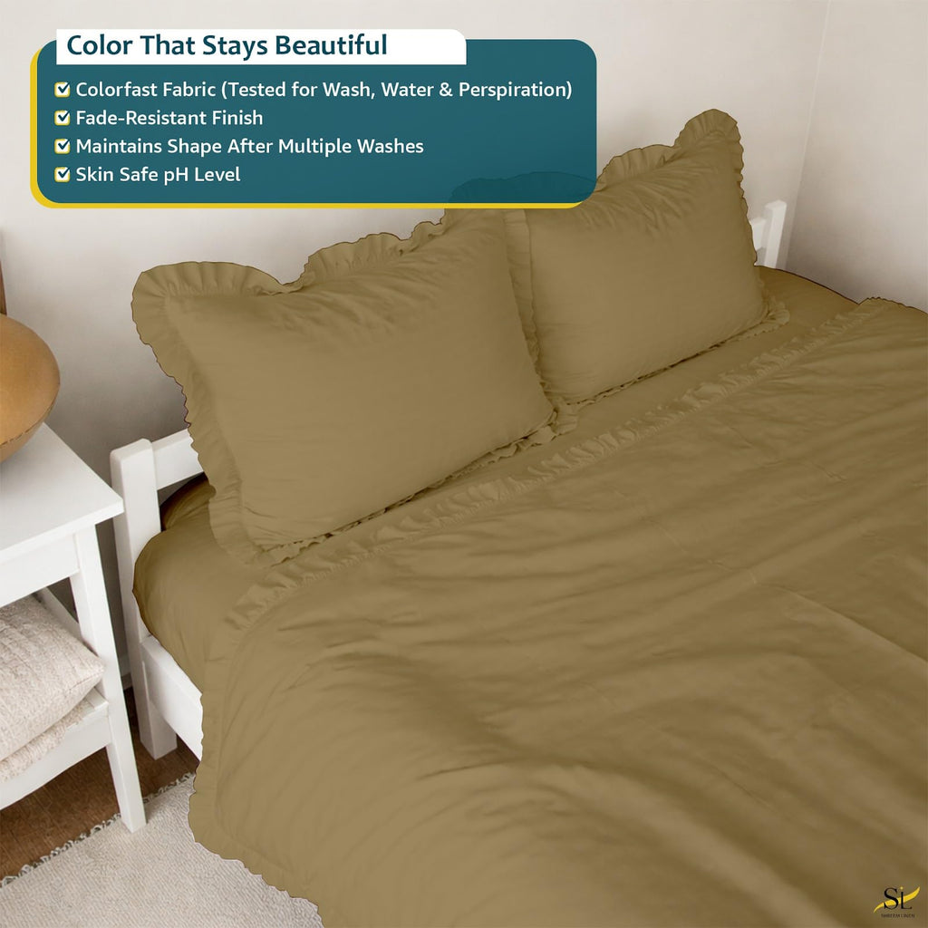 4 Piece Cotton Sheet Set with 6 Inch Ruffle, Soft Breathable Bed Sheets, Smooth Durable Bedding Set
