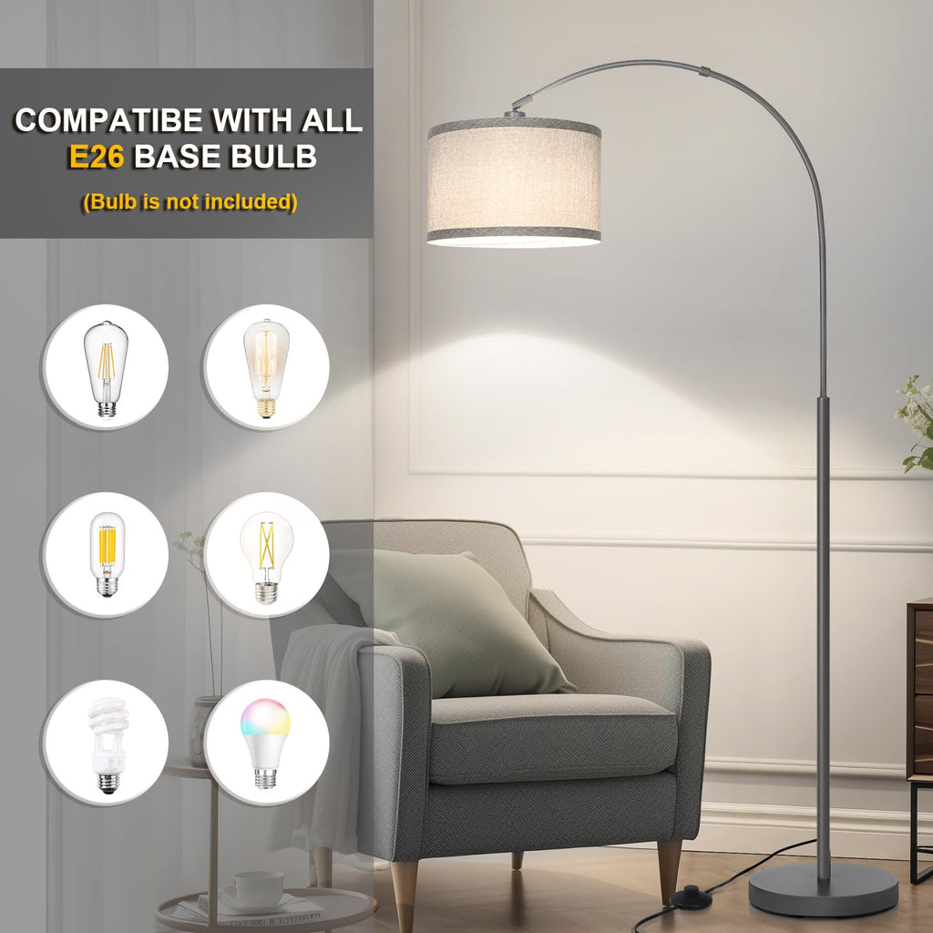 Modern Floor Lamp, Arc Standing Lamp with Gray Lampshade and Pedal Switch