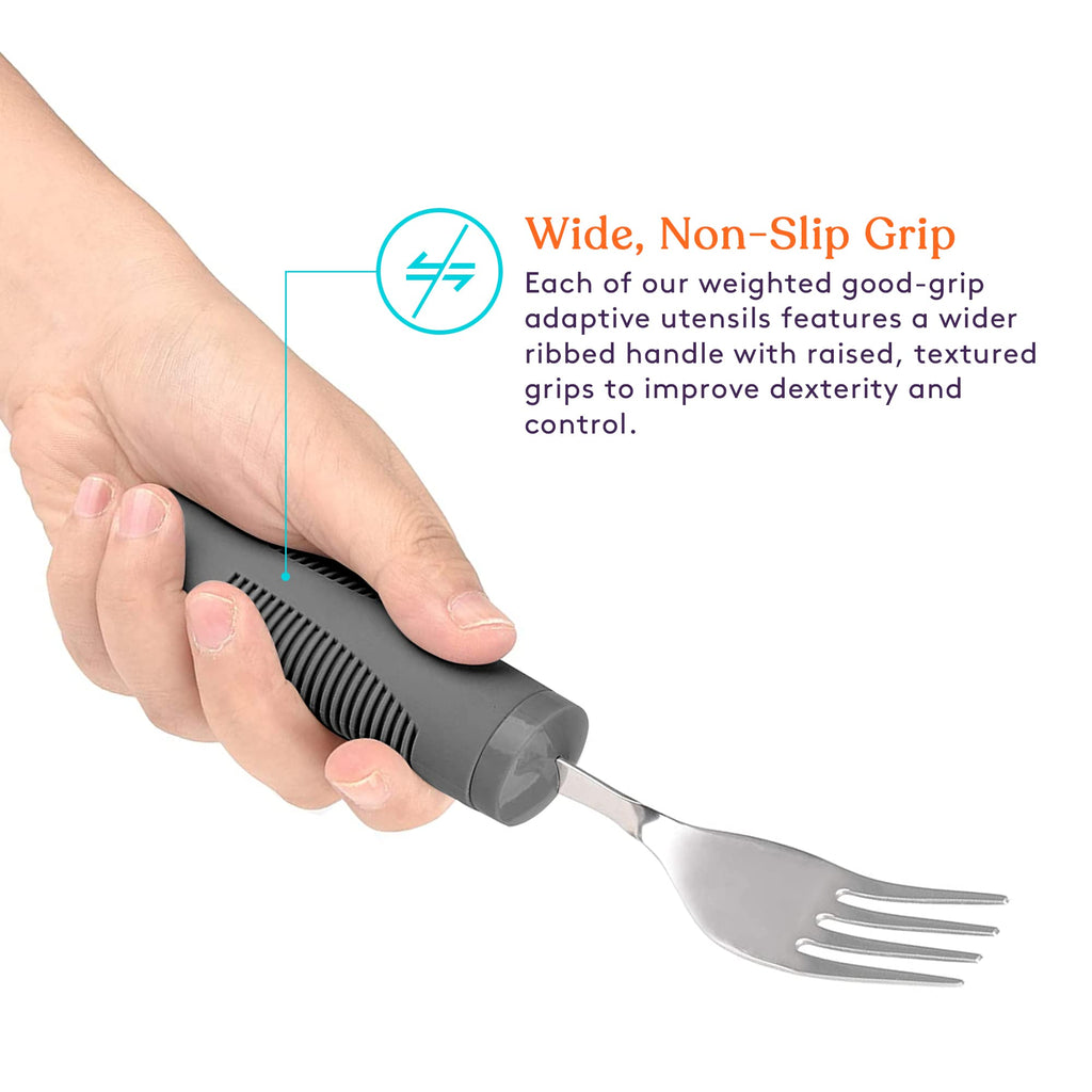 Adaptive Utensils (4-Piece Kitchen Set) Weighted, Non-Slip Handles for Hand Tremors, Arthritis, Parkinson's Elderly