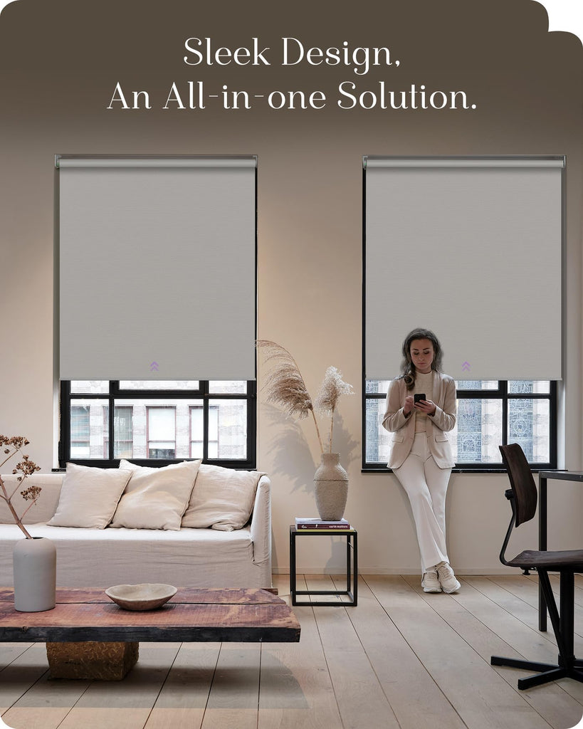 Smart Roller Shades 100% Blackout Window Blinds with APP Control Customized Automatic Shades (33" Wx72 H, White)