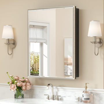 Bathroom Medicine Cabinets with Mirror, 24" x 30" Brushed Nickel Medicine Cabinet, Recessed or Wall-Mounted, Aluminum
