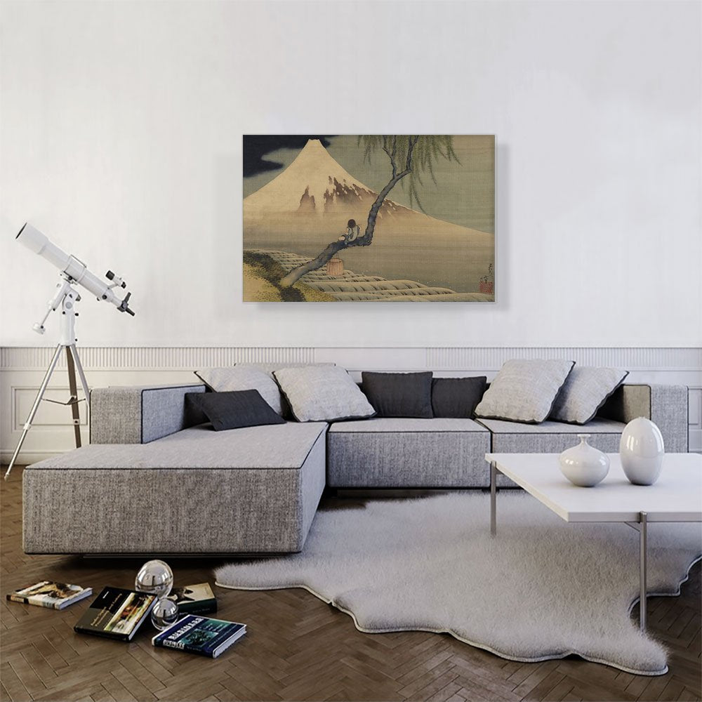 Boy Viewing Mount Fuji 1839 Canvas Art Print Stretched Framed Painting Picture Poster Giclee Wall Decor by Katsushika