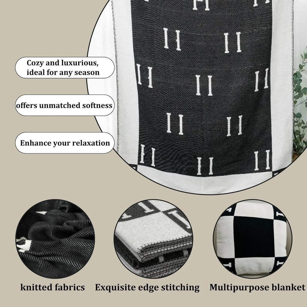 H Blanket 2026 Upgrade Thick Knitted Throw Blanket for Couch Soft Throw Blanket Faux Fleece Cashmere Plaid Warm Shawl
