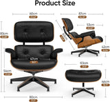 Mid-Century Modern Lounge Chair & Ottoman — Black PU Leather, Walnut Base, Standard