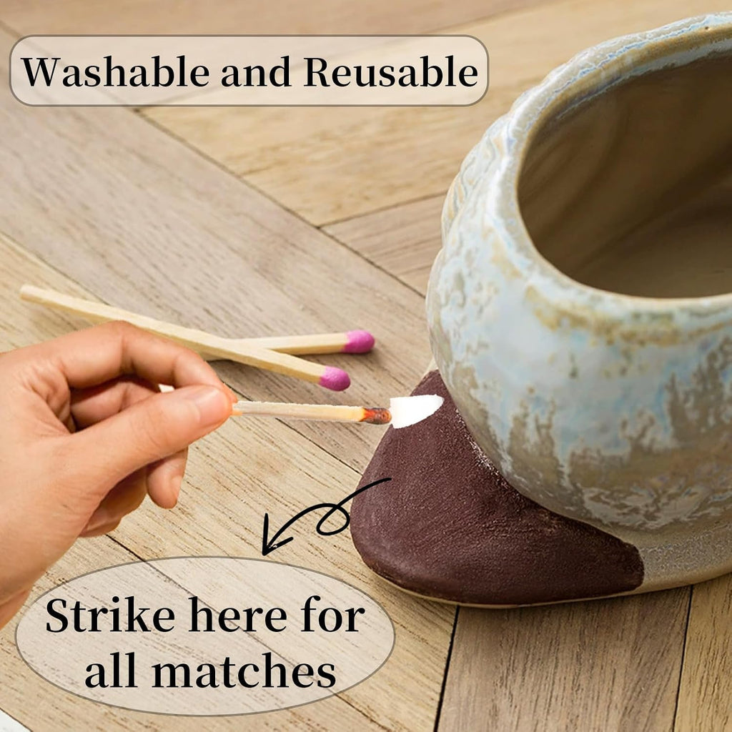 Ceramic Match Holder with Striker, Jar-Shaped Match Holder, Suitable for All Matches, Vintage Home Decor (White)