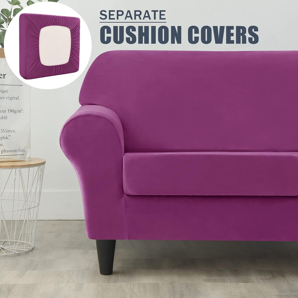 Stretch Sofa Slipcover, Soft Velvet Sofa Covers for 3 Cushion Couch Thick Furniture Protector for Pets & Kids