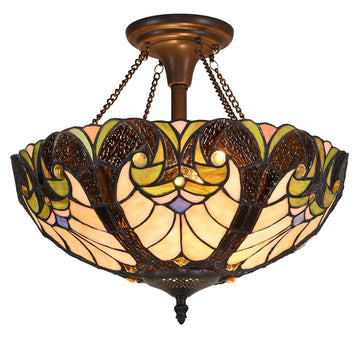 Tiffany Ceiling Light Victorian Style Stained Glass Semi Flushmount