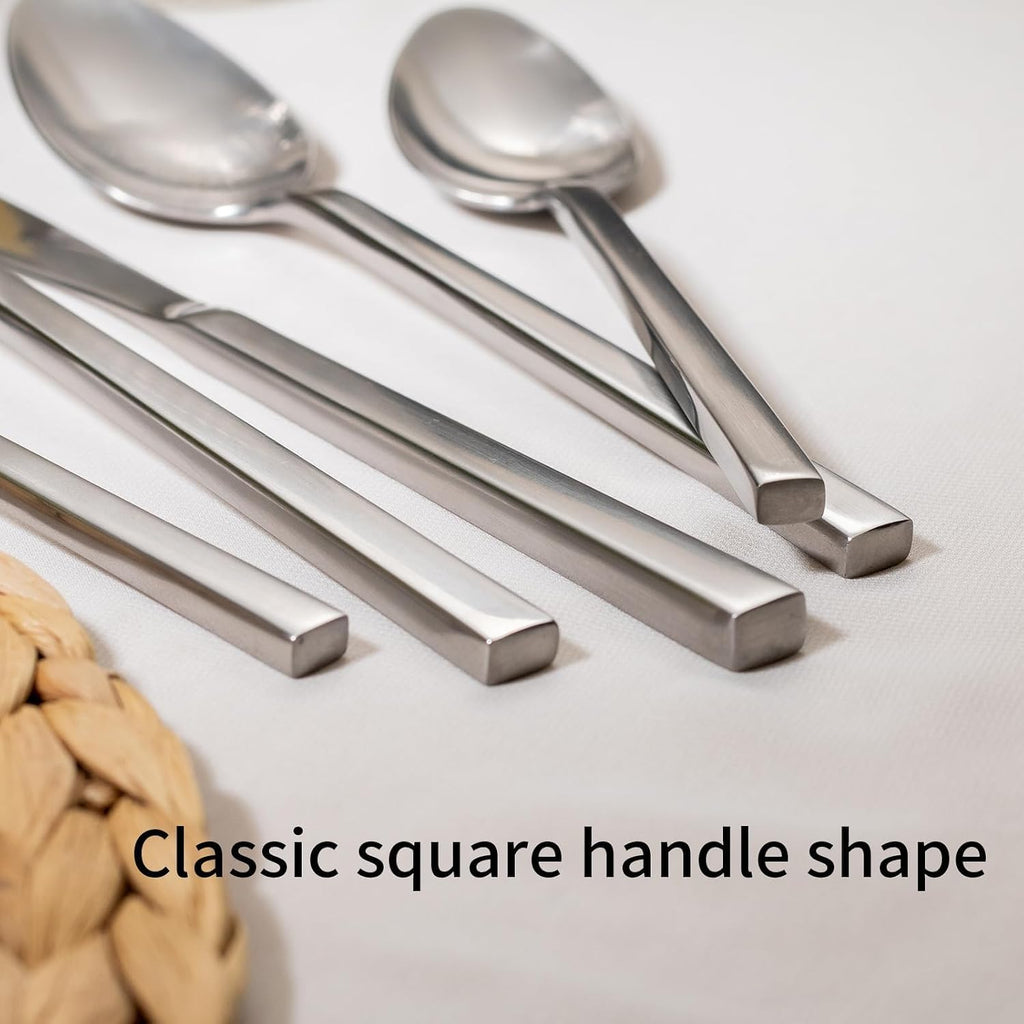 Cube 20-Piece Forged Silverware Set Stainless Steel Flatware Set,Service for 4,Matte Satin Polished Cutlery Set