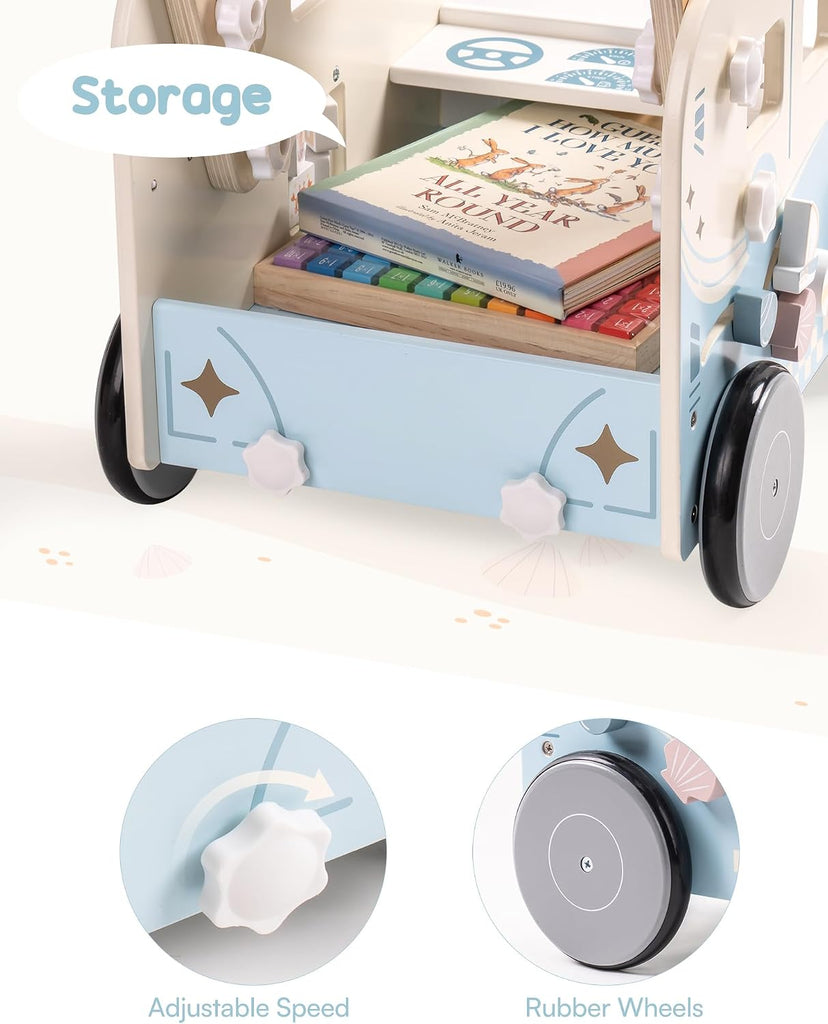 Wooden Baby Walker, Baby Push Walker, Baby Activity Center Toys, Ajustable Speed Multi-Functional Baby Walker