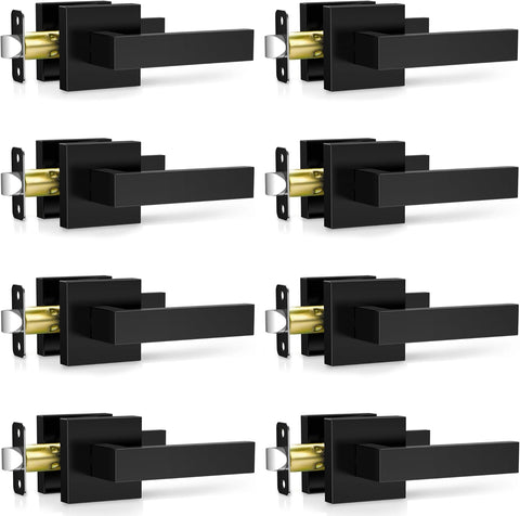 8 Pack Matte Black Door Handles Interior, Passage Door Knobs Closet Door Levers