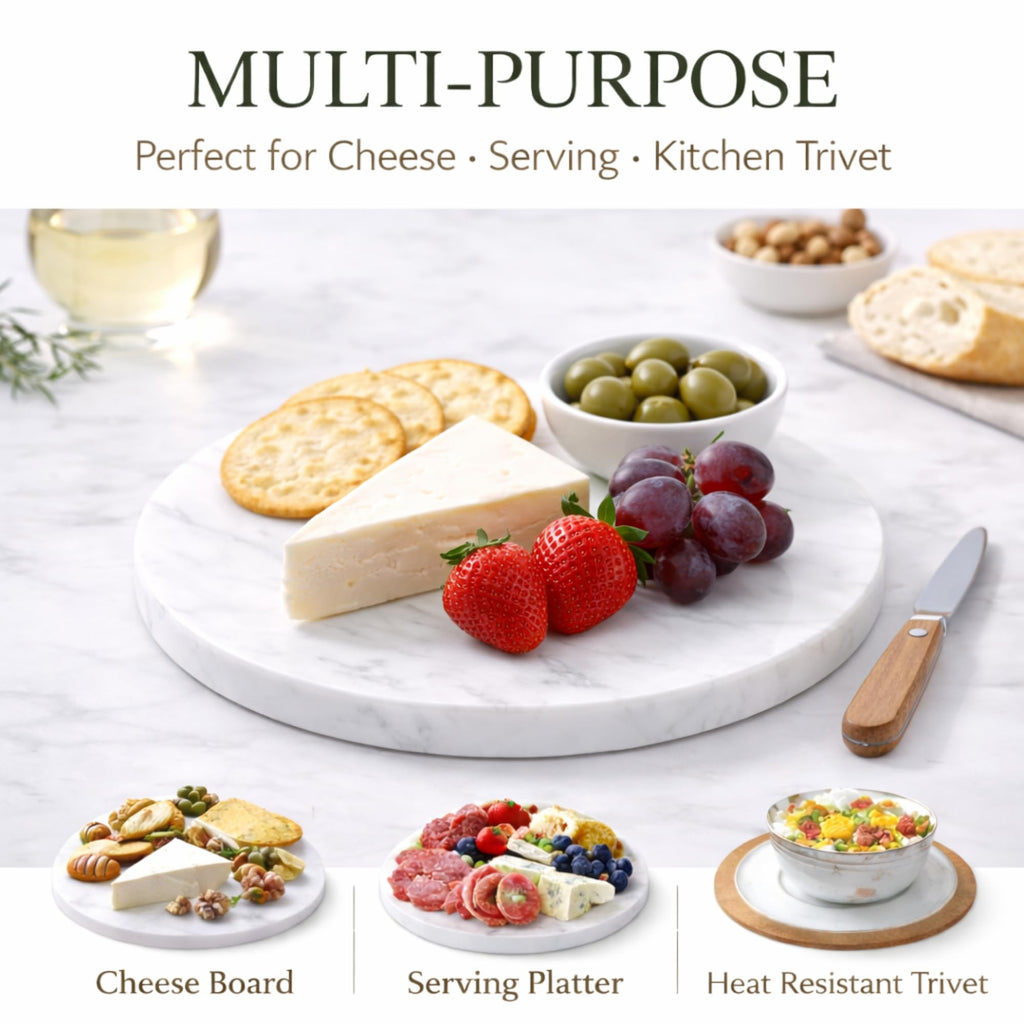 Round Marble Cheese Board with Non-Slip Feet
