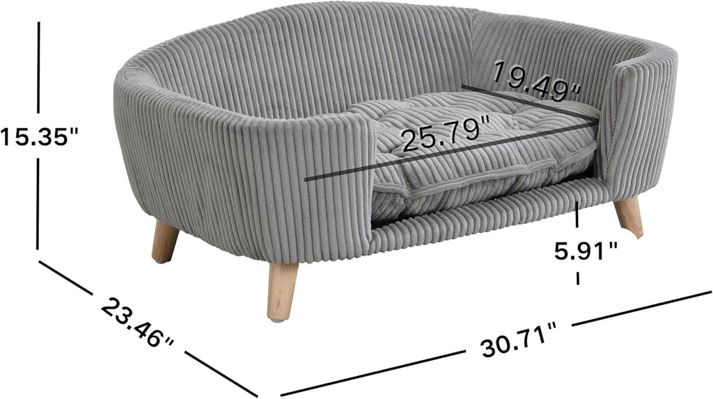 Dog Bed, Mid‐Century Modern Pet Sofa Dog Bed for Small Dogs 11‐25 Lbs, Raised Dog Bed with Sturdy Birch Wood Legs