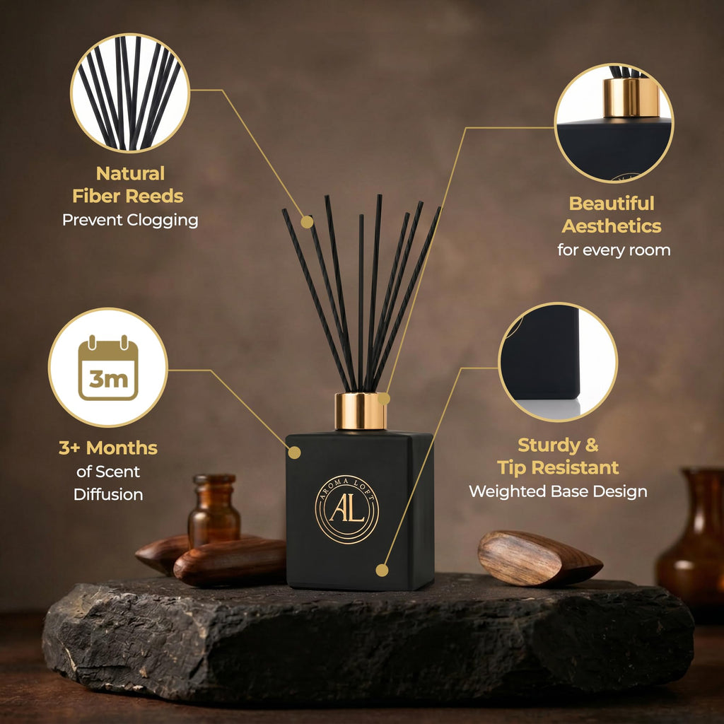 Black Reed Diffusers | Premium Fragrance Diffuser | Reed Diffuser Sticks in Oil Set with Sunlit Scent | Smell Good