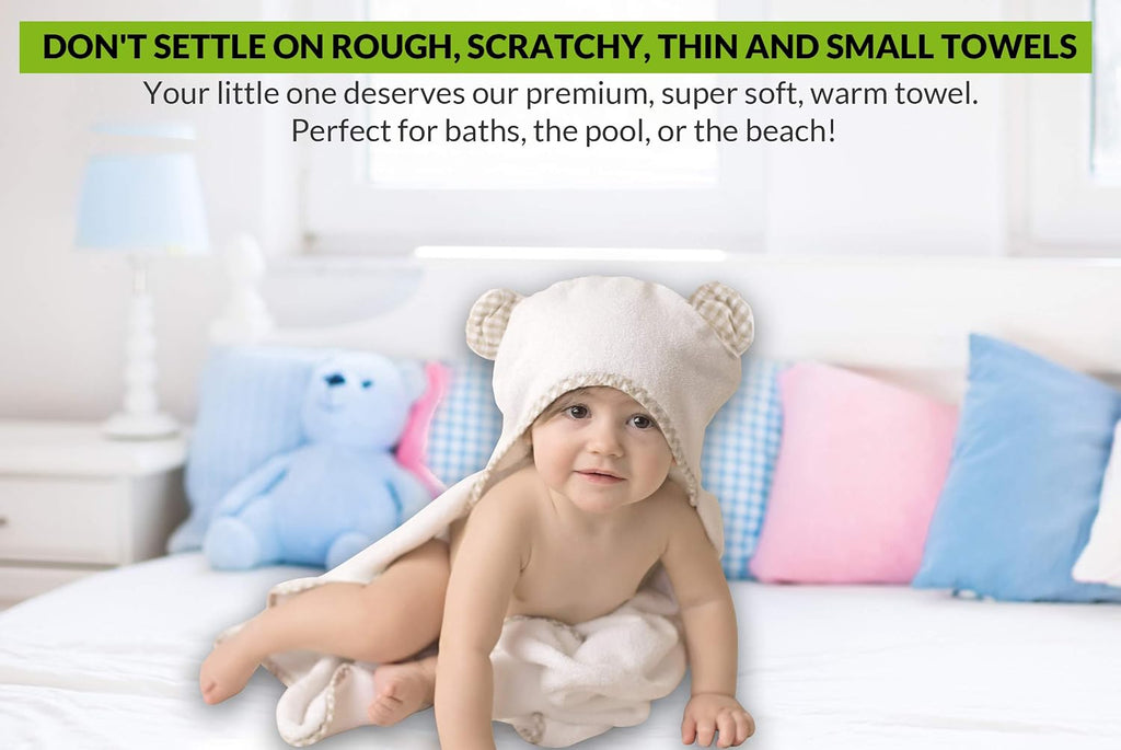 Premium Boutique Hooded Baby Towels and 6 Washcloth Set - Organic Viscose Made from Bamboo Baby Towel with Hood Gift