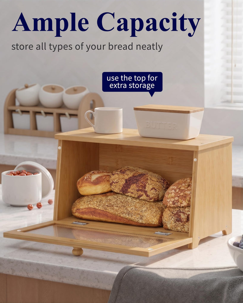 Bread Box - Wooden Countertop, 1-Tier, Bamboo