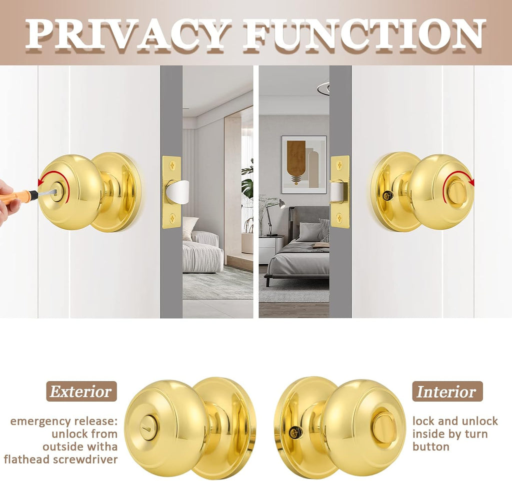 Interior Door Knobs Polished Brass, Privacy Door Locks,6 Pack