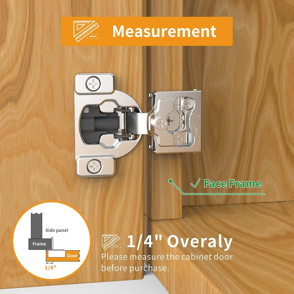 30 Pack 1/4" Small Overlay 4D Concealed Hinges for Face Frame Door, Soft Close On/Off Switch, Self Closing, 105° Open