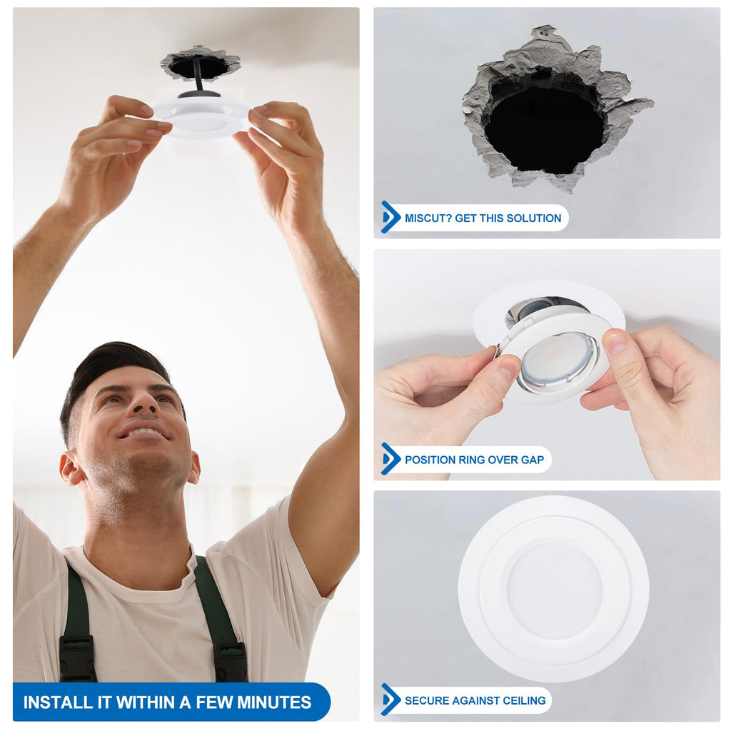 Goof Rings Inner Diameter 3.78", Outer Diameter 5.28", 8 Pcs Metal Goof Rings Cover Recessed Light Trim for Ceiling