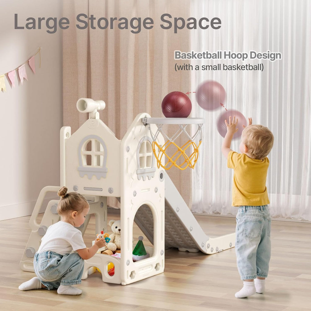 6 in 1 Toddler Slide for Toddlers Aged 1-3 Indoor Playset White