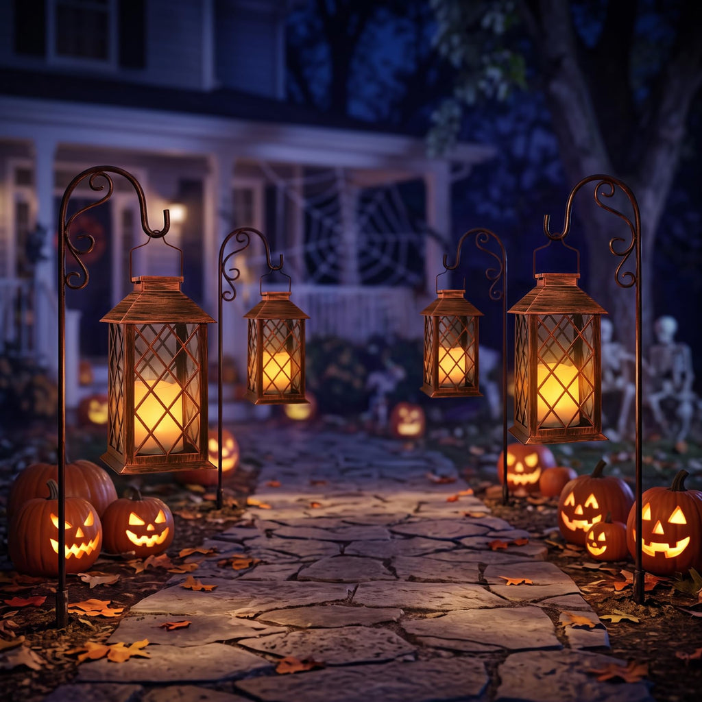 14" Solar Lanterns Outdoor Garden Lantern Waterproof LED Flickering Flameless Candle Mission Lights for