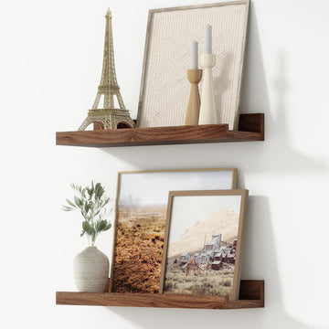 Picture Ledge Shelf, Floating Shelves for Wall, 16" W Set of 2, Walnut