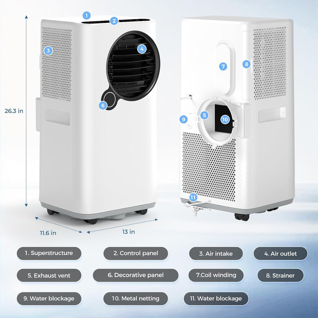 16000 BTU Portable Air Conditioners 5-in-1 with Cooling Dehumidifier Fan, Ultra Quiet, 24H Timer, Auto Shut Off