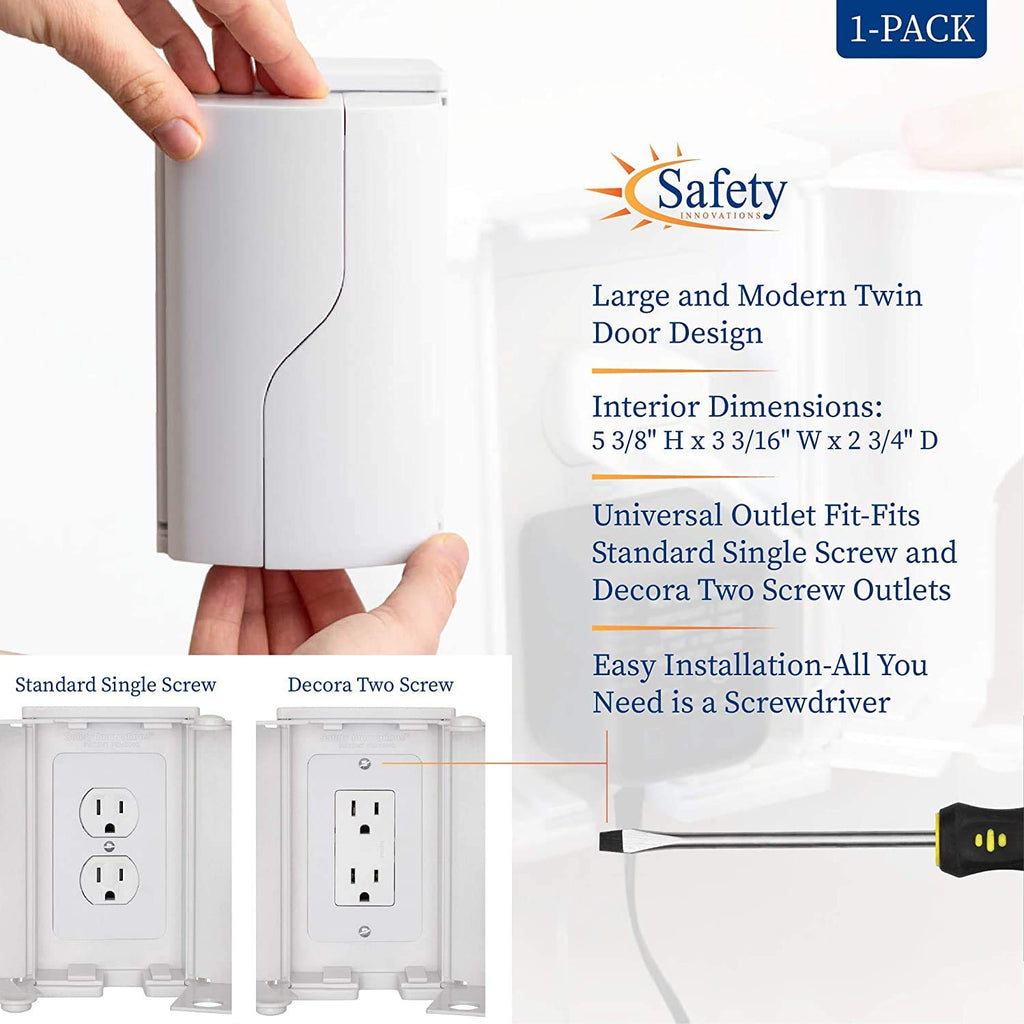 Twin Door Baby Safety Outlet Cover Box for Babyproofing Outlets - More Interior Space for Extra Large Electrical
