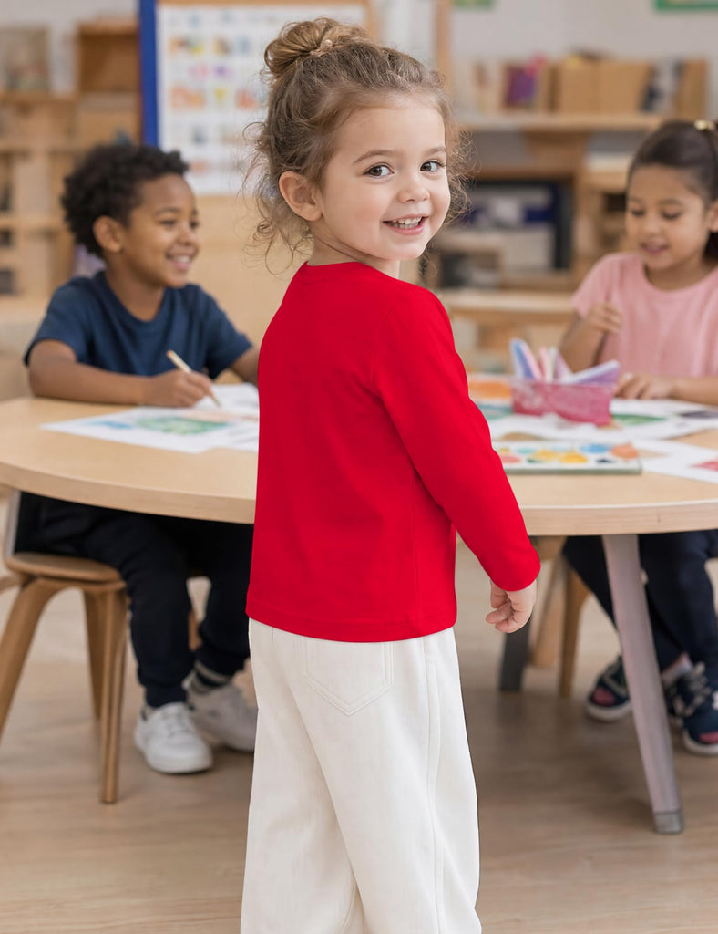 Toddler Girl Long Sleeve Shirt Cotton Solid Color Tshirt Basic Tops