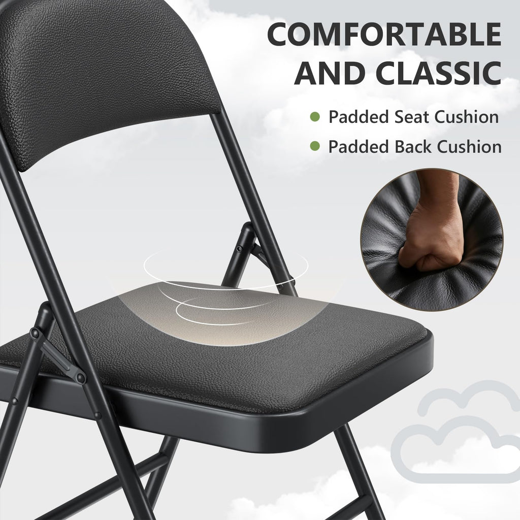 Padded Folding Chairs 8 Pack, PU Leather Folding Chairs for Outside and Indoor, Heavy Duty Portable Foldable Metal
