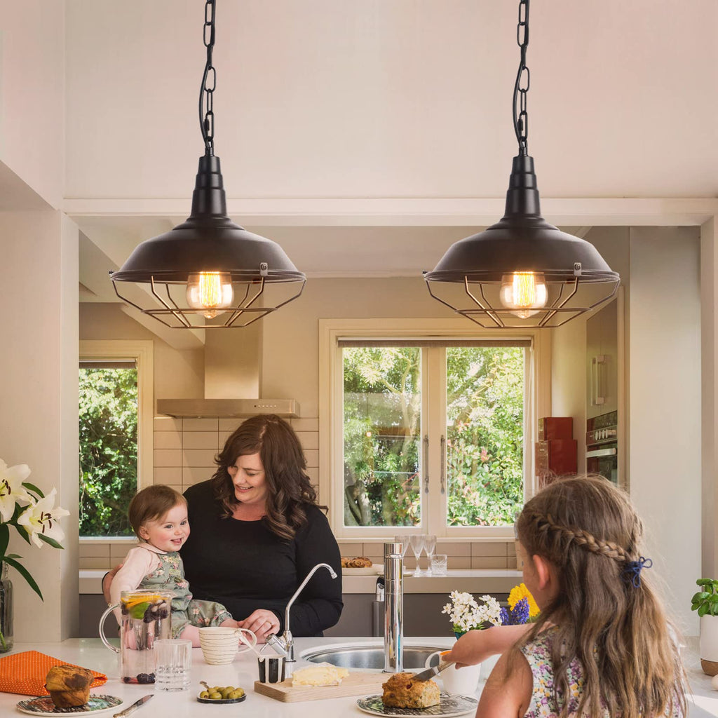 Industrial Pendant Lights 2 Pack Farmhouse Pendant Lights with Adjustable Chain, D10.2 Rustic Pendant Lighting Barn