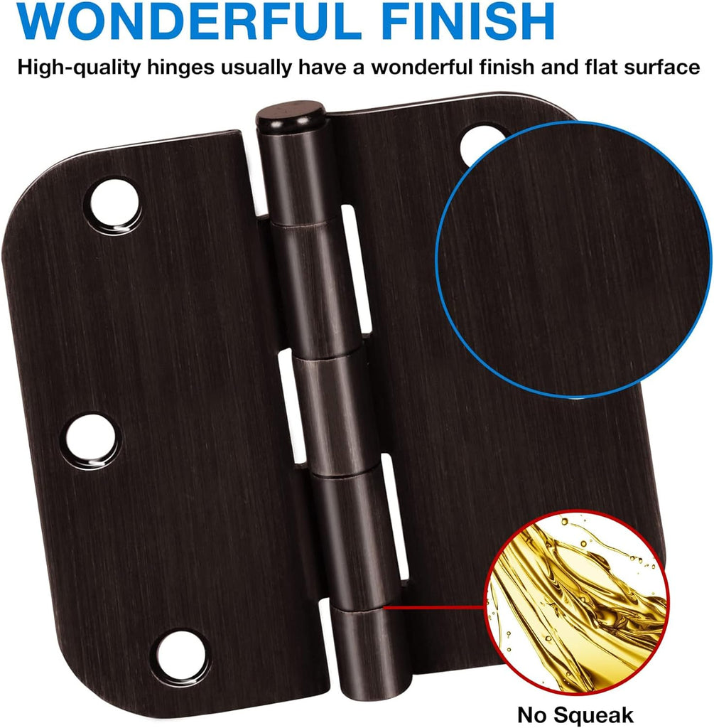 Door Hinge 3 1/2" 12 Pack Rounded Door Hinges Oil Rubbed Bronze 3.5" x 3.5 Inch Hinges for Doors Interior 5/8" Radius