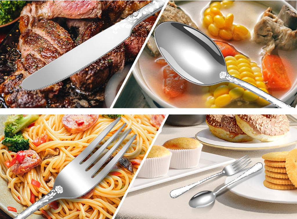 Halloween Skeleton Silverware Set, 24 Piece Stainless Steel Flatware Set Service for 6, Gothic Skull Cutlery Set